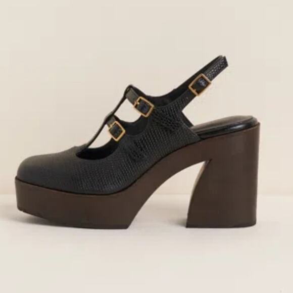 Charlotte Stone Gael Black Platform Mary Jane Heels Size 8 Retro Mod Style - Picture 1 of 10